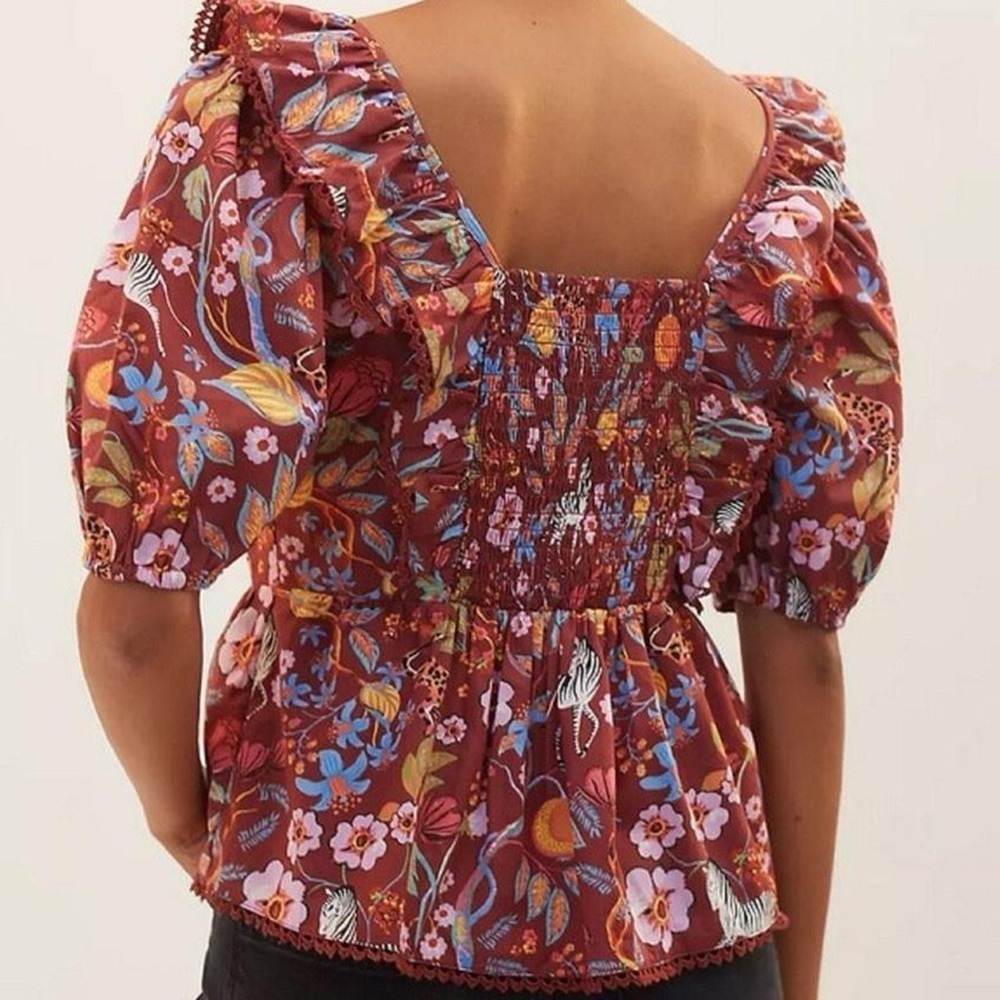Anthropologie Maeve Ruffled Printed
Floral Zebra Tie-Front Blouse - Picture 3 of 8